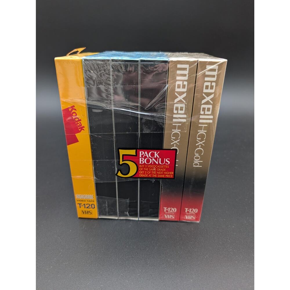 Maxell GX-Silver HGX-Gold Kodak High Grade VHS T-120 Lot of 6 New Sealed 6hr